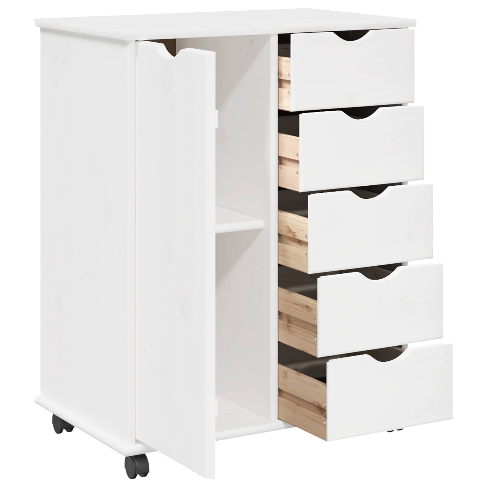 Rollschrank Mit Rad Weiß 63,5 x 39 x 79 cm Massivholz Kiefer
