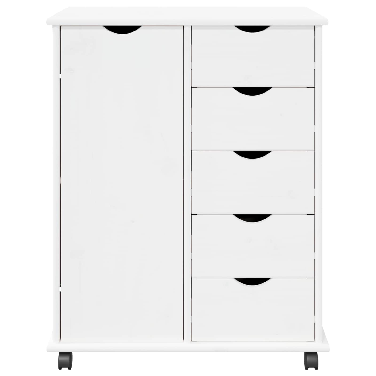 Rollschrank Mit Rad Weiß 63,5 x 39 x 79 cm Massivholz Kiefer
