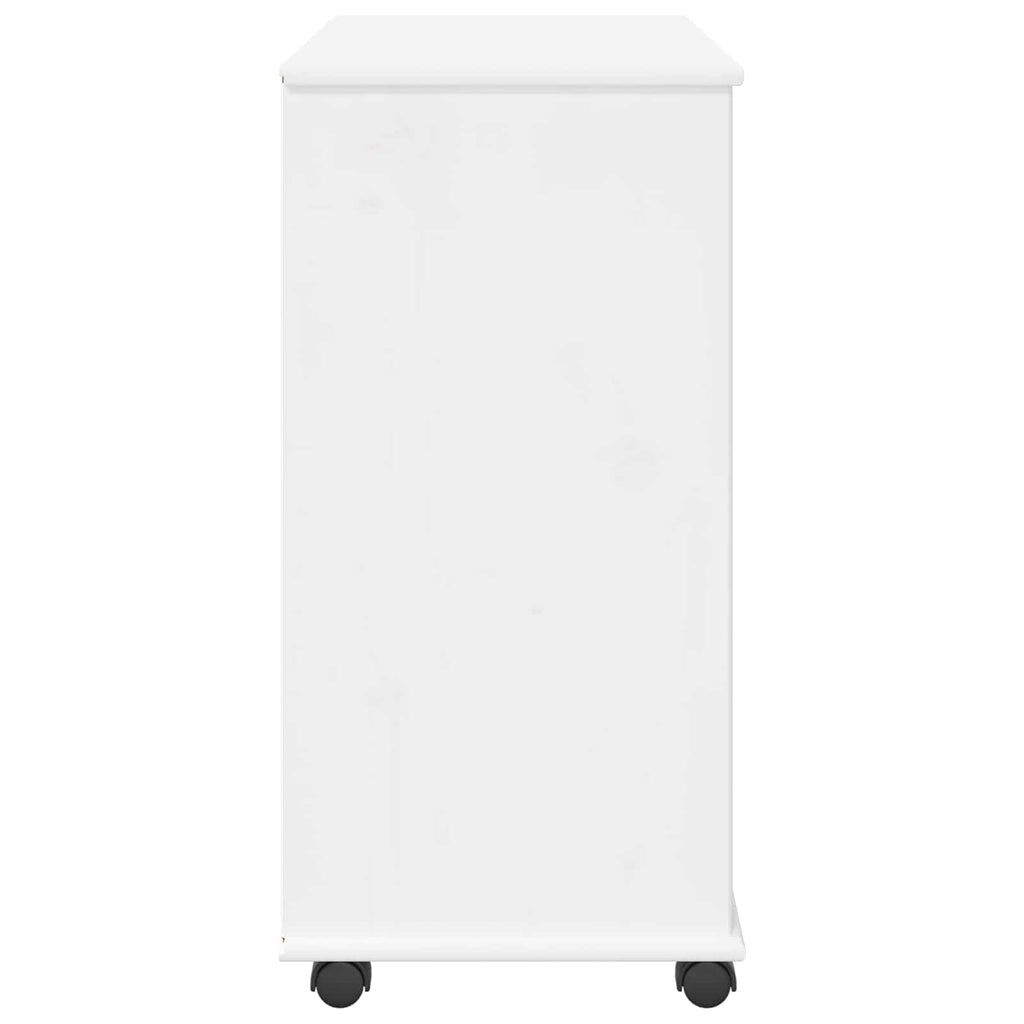 Rollschrank Mit Rad Weiß 63,5 x 39 x 79 cm Massivholz Kiefer