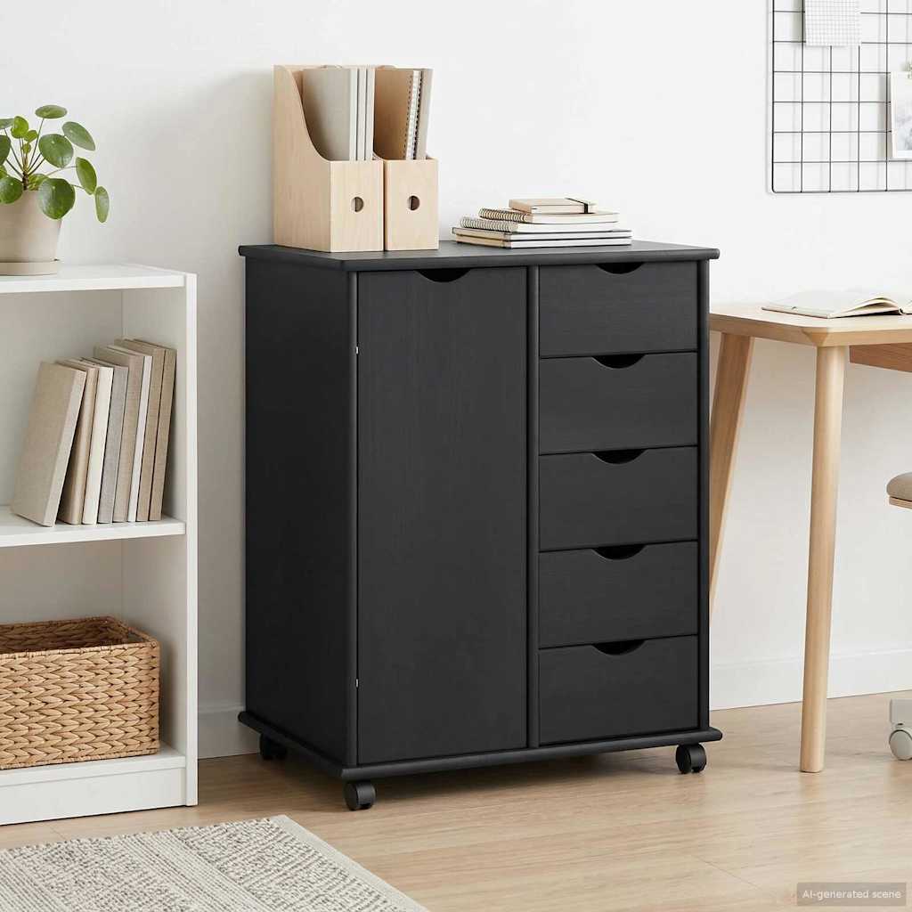 Rollschrank Mit Rad Grau 63,5 x 39 x 79 cm Massivholz Kiefer