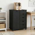 Rollschrank Mit Rad Schwarz 63,5 x 39 x 79 cm Massivholz Kiefer