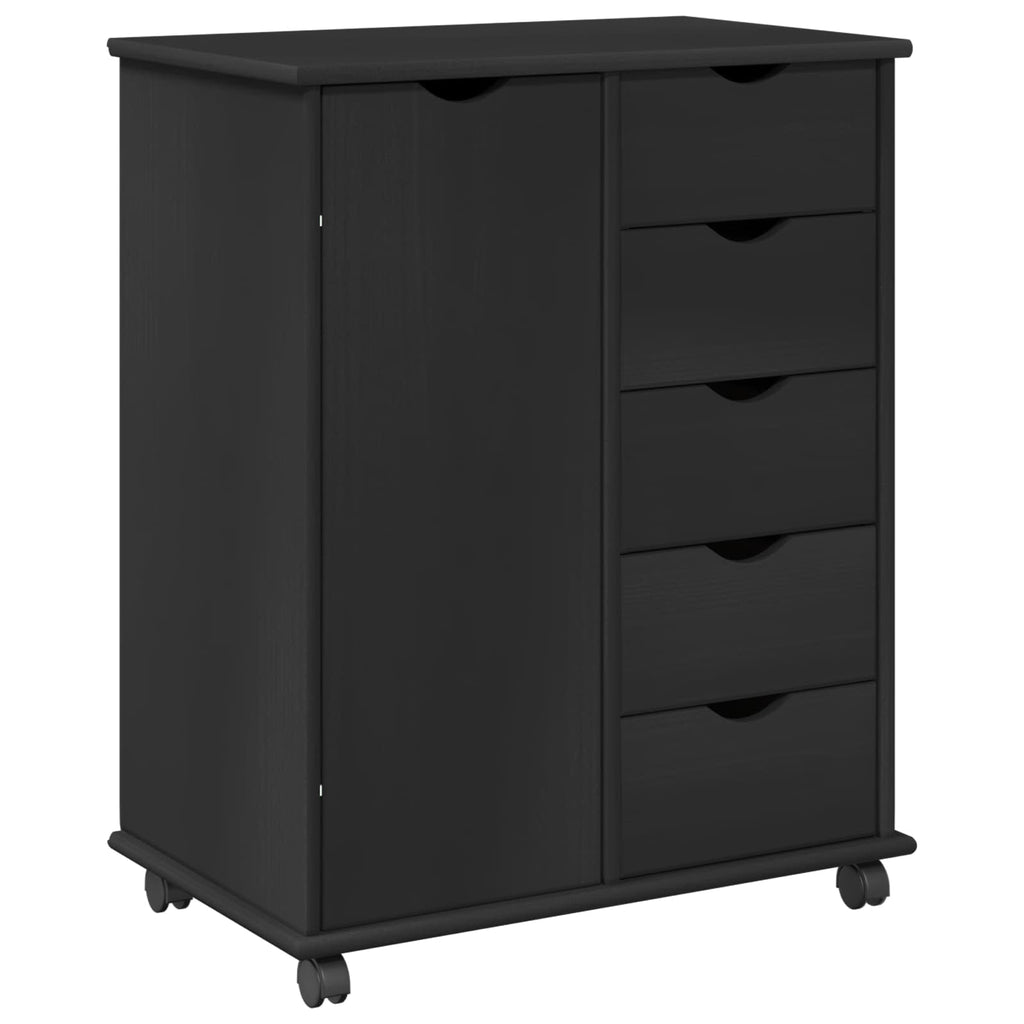 Rollschrank Mit Rad Schwarz 63,5 x 39 x 79 cm Massivholz Kiefer