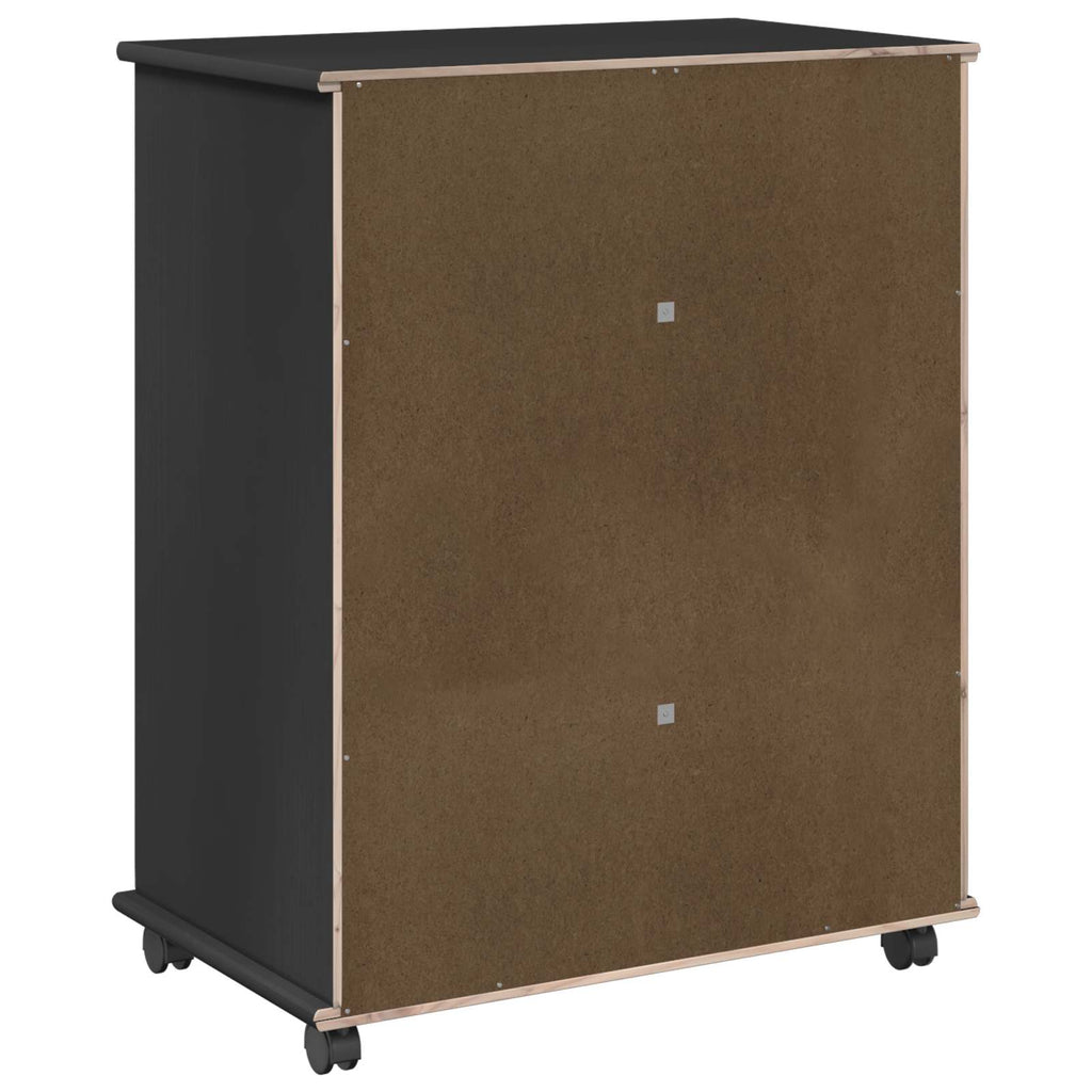 Rollschrank Mit Rad Schwarz 63,5 x 39 x 79 cm Massivholz Kiefer