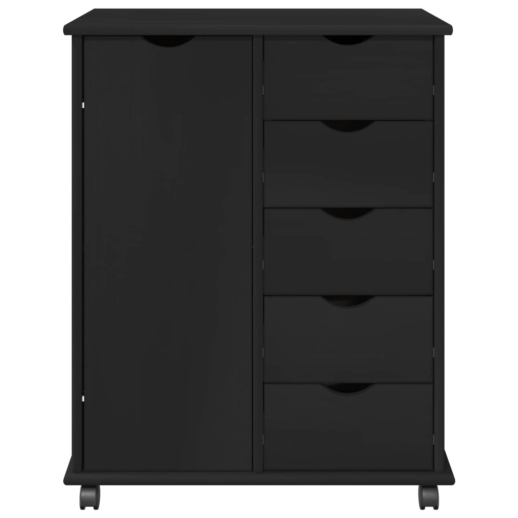 Rollschrank Mit Rad Schwarz 63,5 x 39 x 79 cm Massivholz Kiefer