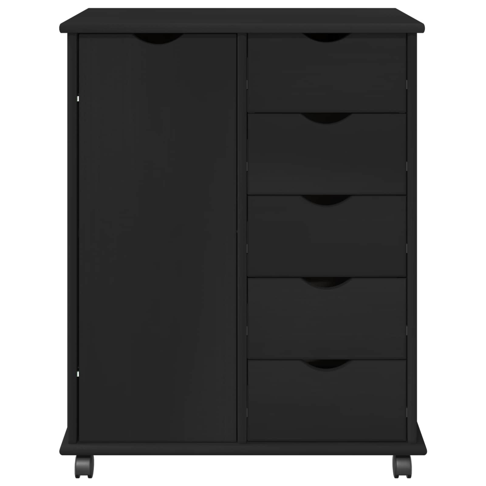 Rollschrank Mit Rad Schwarz 63,5 x 39 x 79 cm Massivholz Kiefer