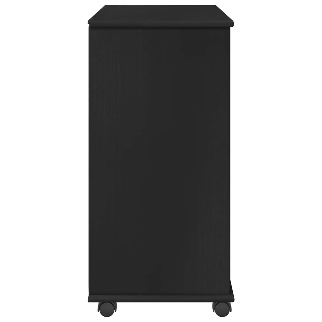 Rollschrank Mit Rad Schwarz 63,5 x 39 x 79 cm Massivholz Kiefer