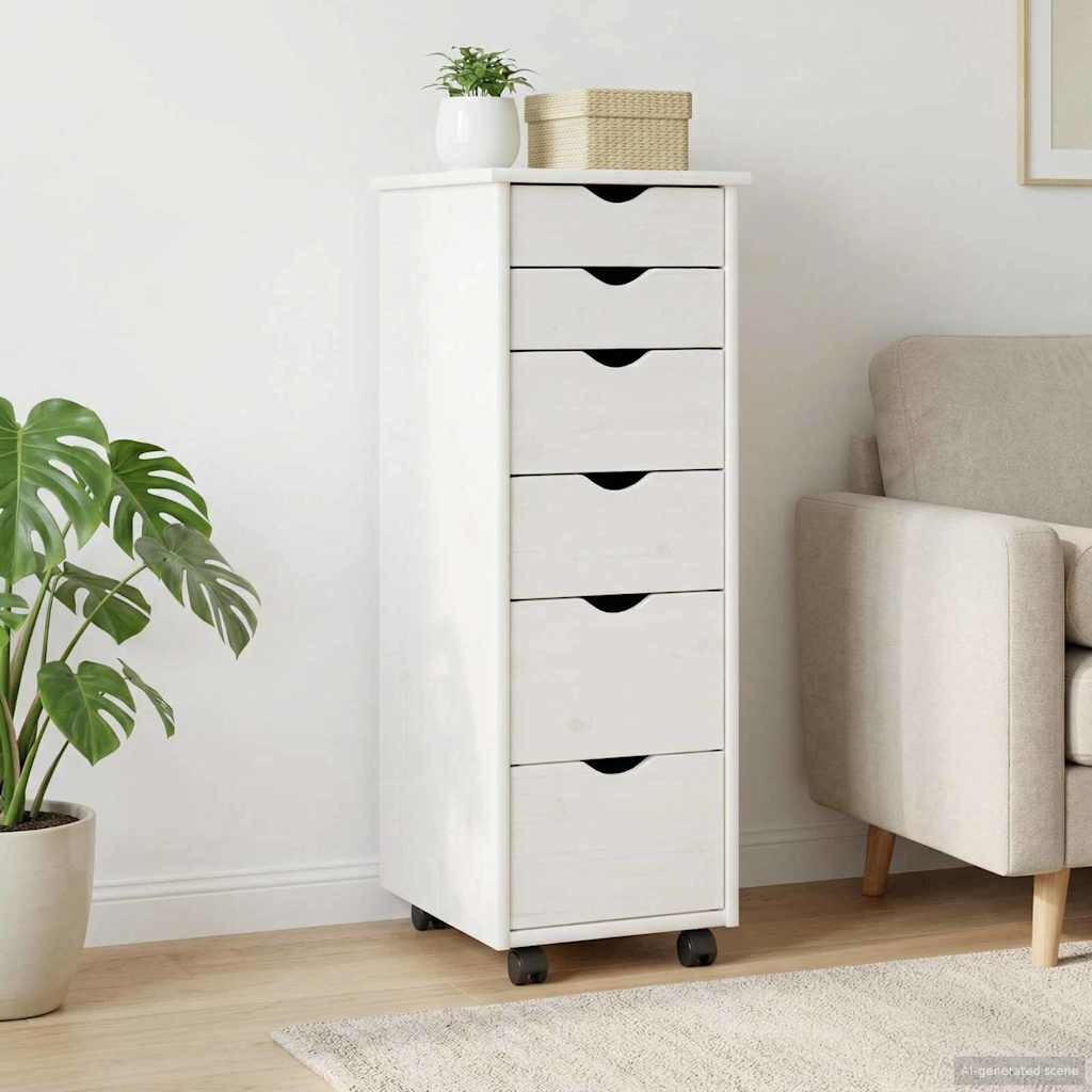 Rollschrank Mit Rad Weiß 34 x 39 x 93,5 cm Massivholz Kiefer
