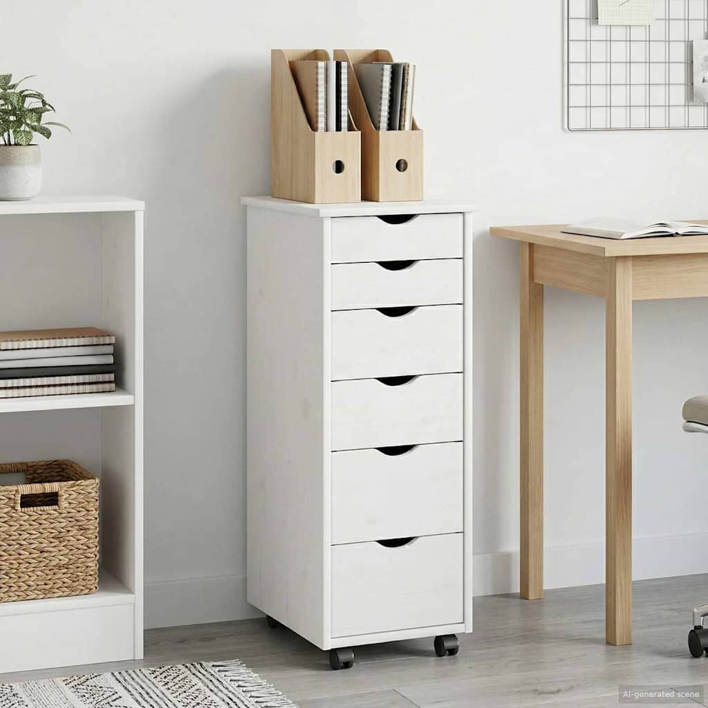 Rollschrank Mit Rad Weiß 34 x 39 x 93,5 cm Massivholz Kiefer