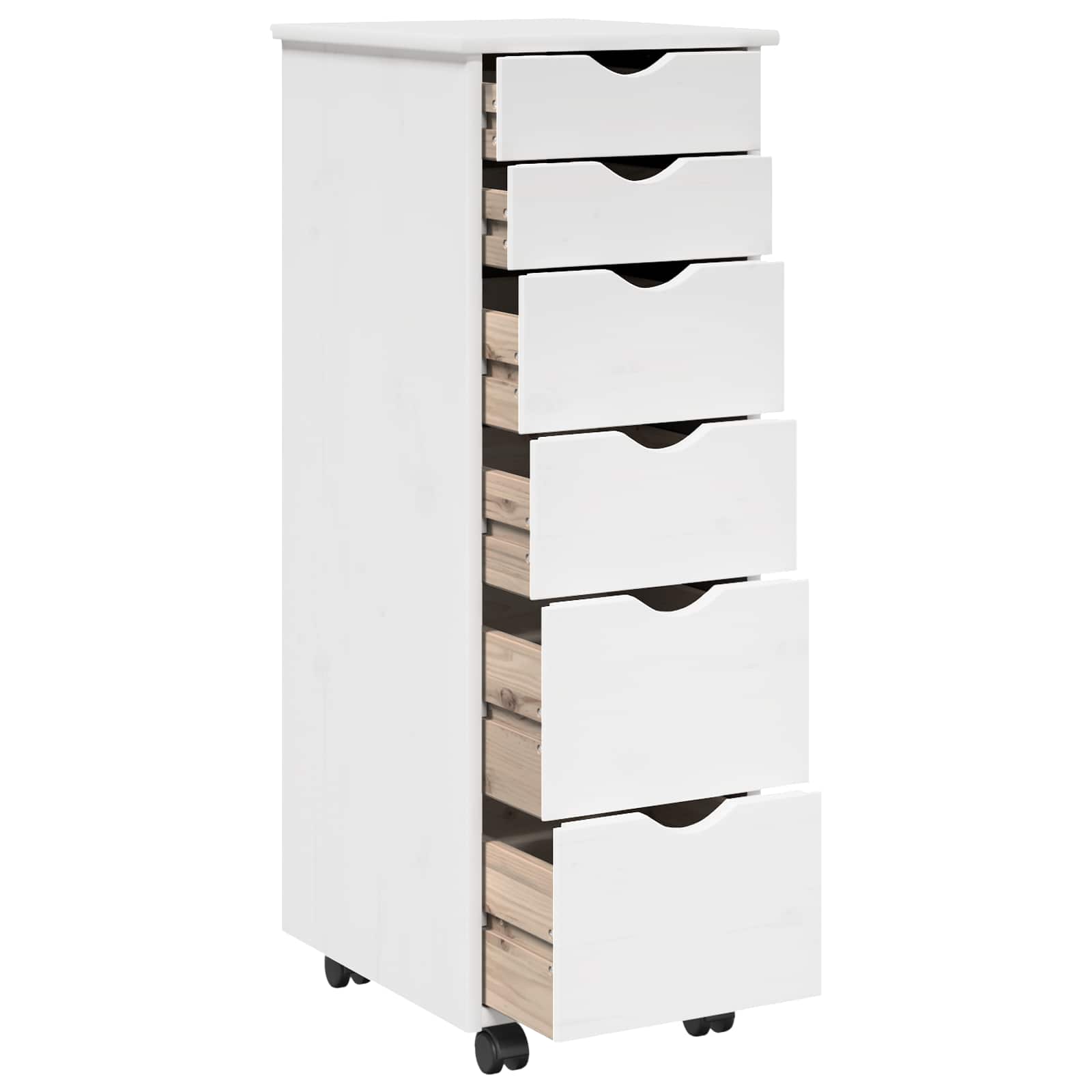 Rollschrank Mit Rad Weiß 34 x 39 x 93,5 cm Massivholz Kiefer