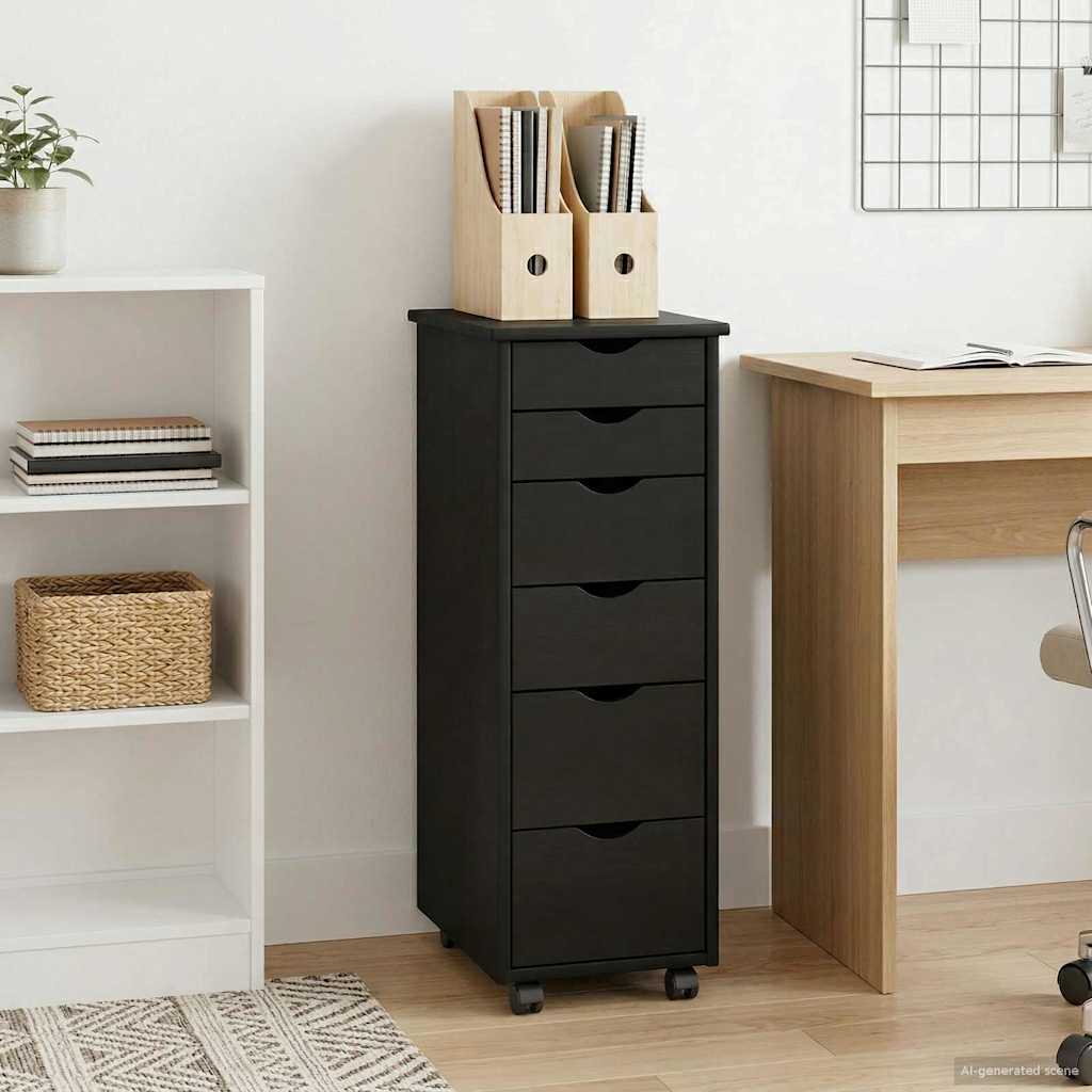 Rollschrank Mit Rad Schwarz 34 x 39 x 93,5 cm Massivholz Kiefer