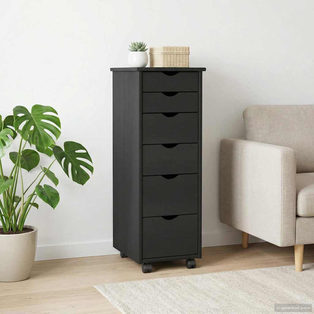 Rollschrank Mit Rad Schwarz 34 x 39 x 93,5 cm Massivholz Kiefer