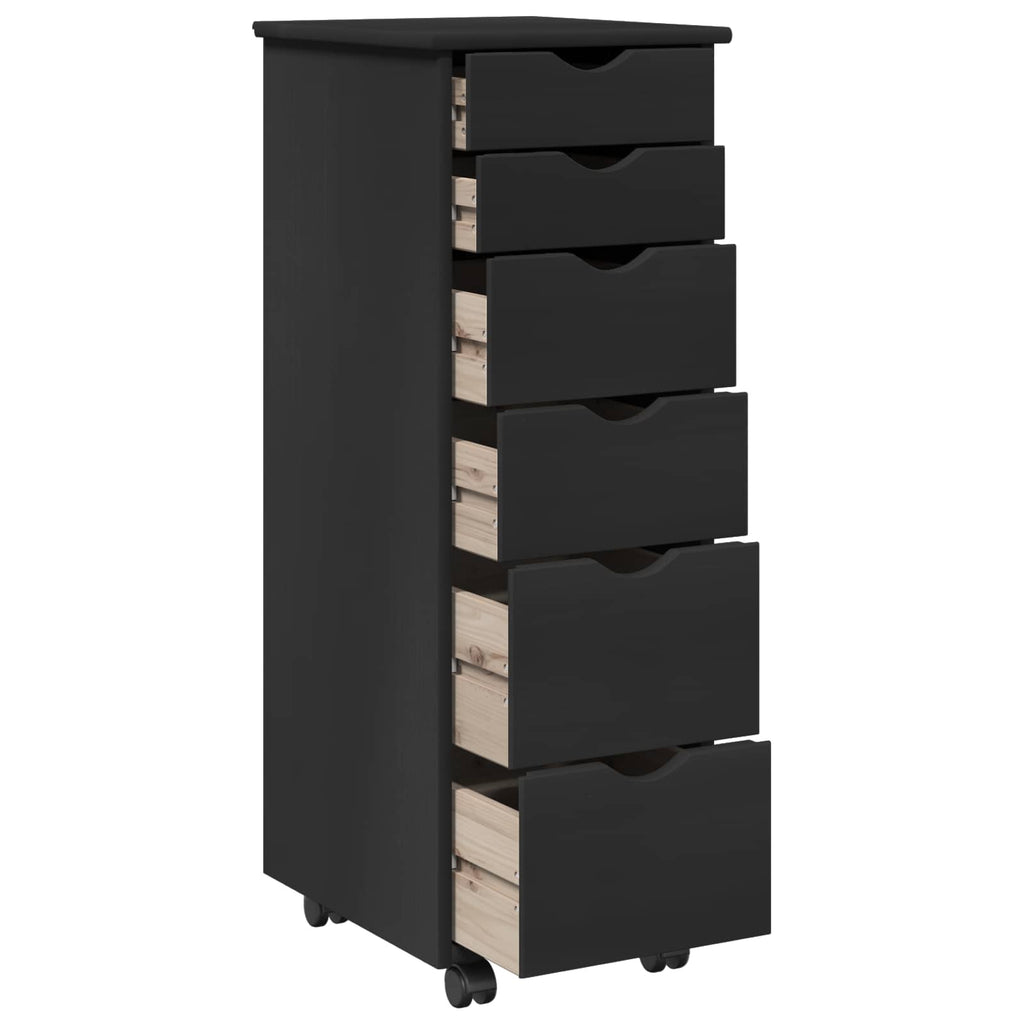 Rollschrank Mit Rad Schwarz 34 x 39 x 93,5 cm Massivholz Kiefer