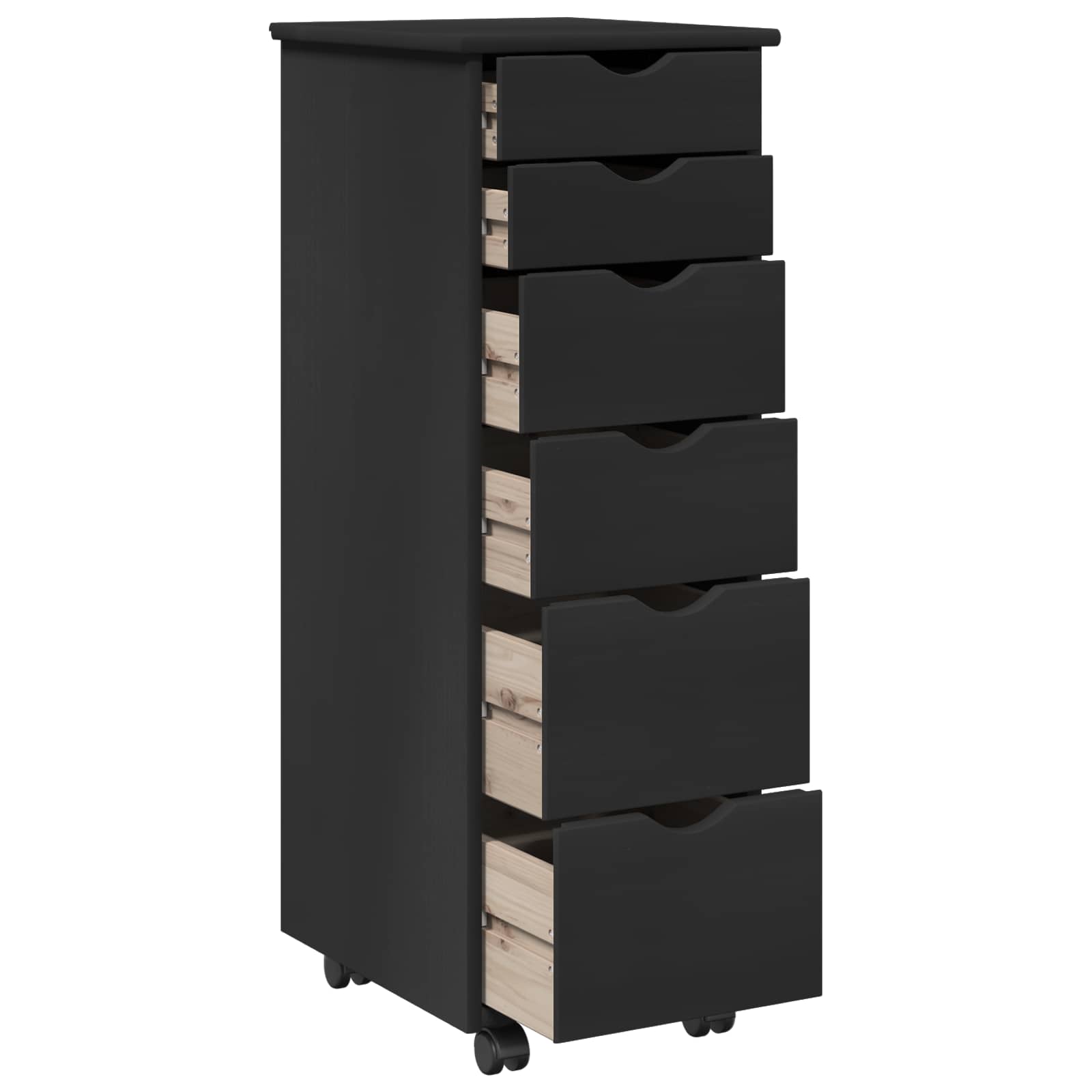 Rollschrank Mit Rad Schwarz 34 x 39 x 93,5 cm Massivholz Kiefer