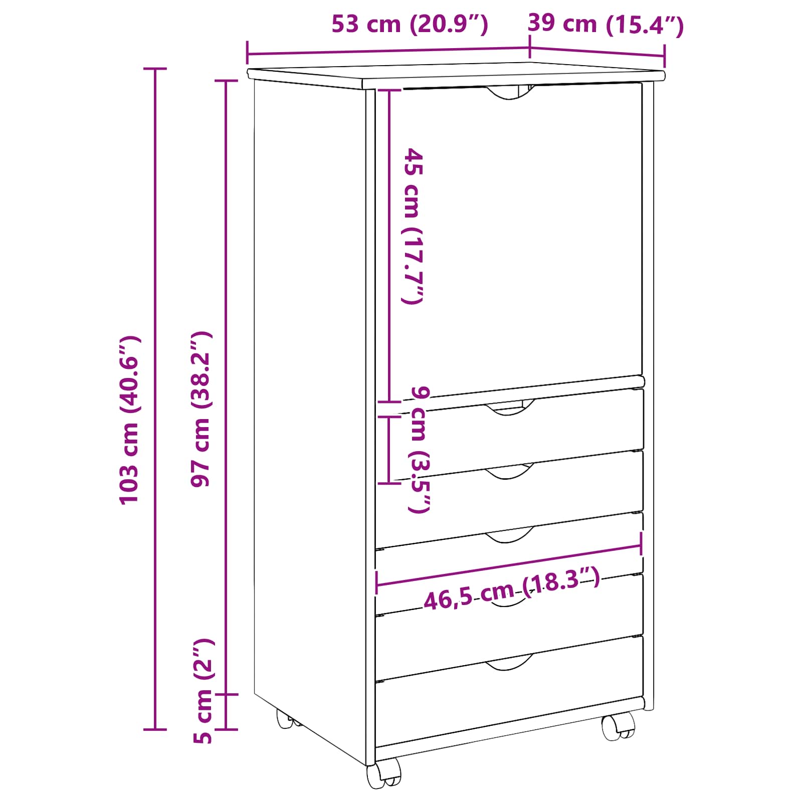 Rollschrank Honigbraun 53 x 39 x 103 cm Massivholz Kiefer
