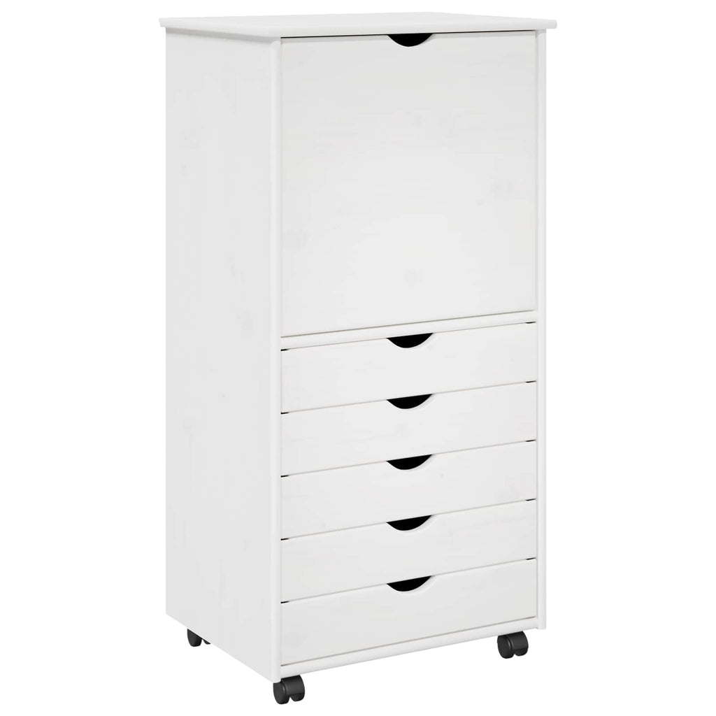 Rollschrank Mit Rad Weiß 53 x 39 x 103 cm Massivholz Kiefer