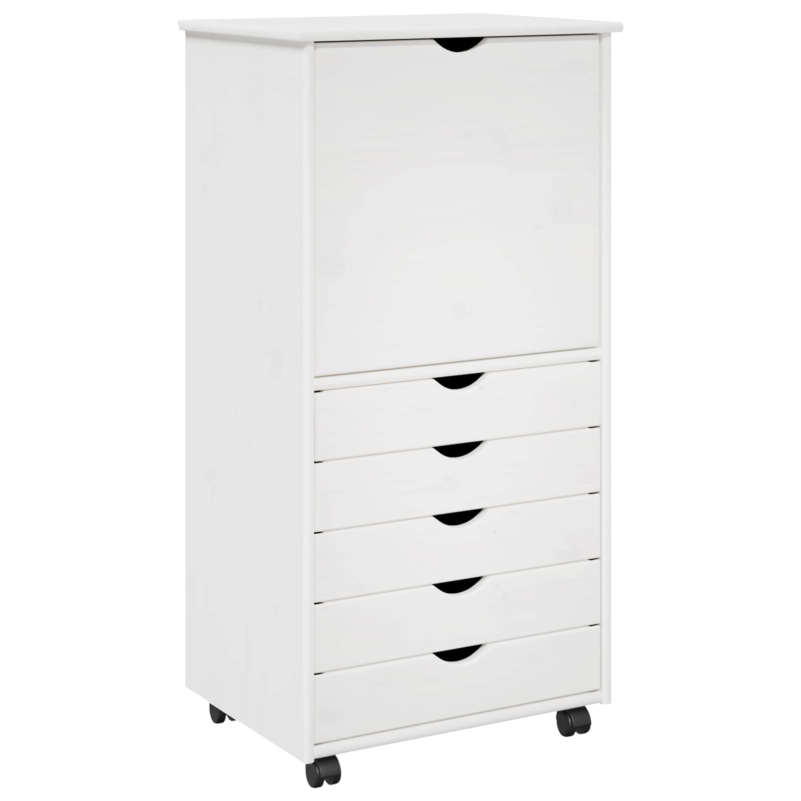 Rollschrank Mit Rad Weiß 53 x 39 x 103 cm Massivholz Kiefer