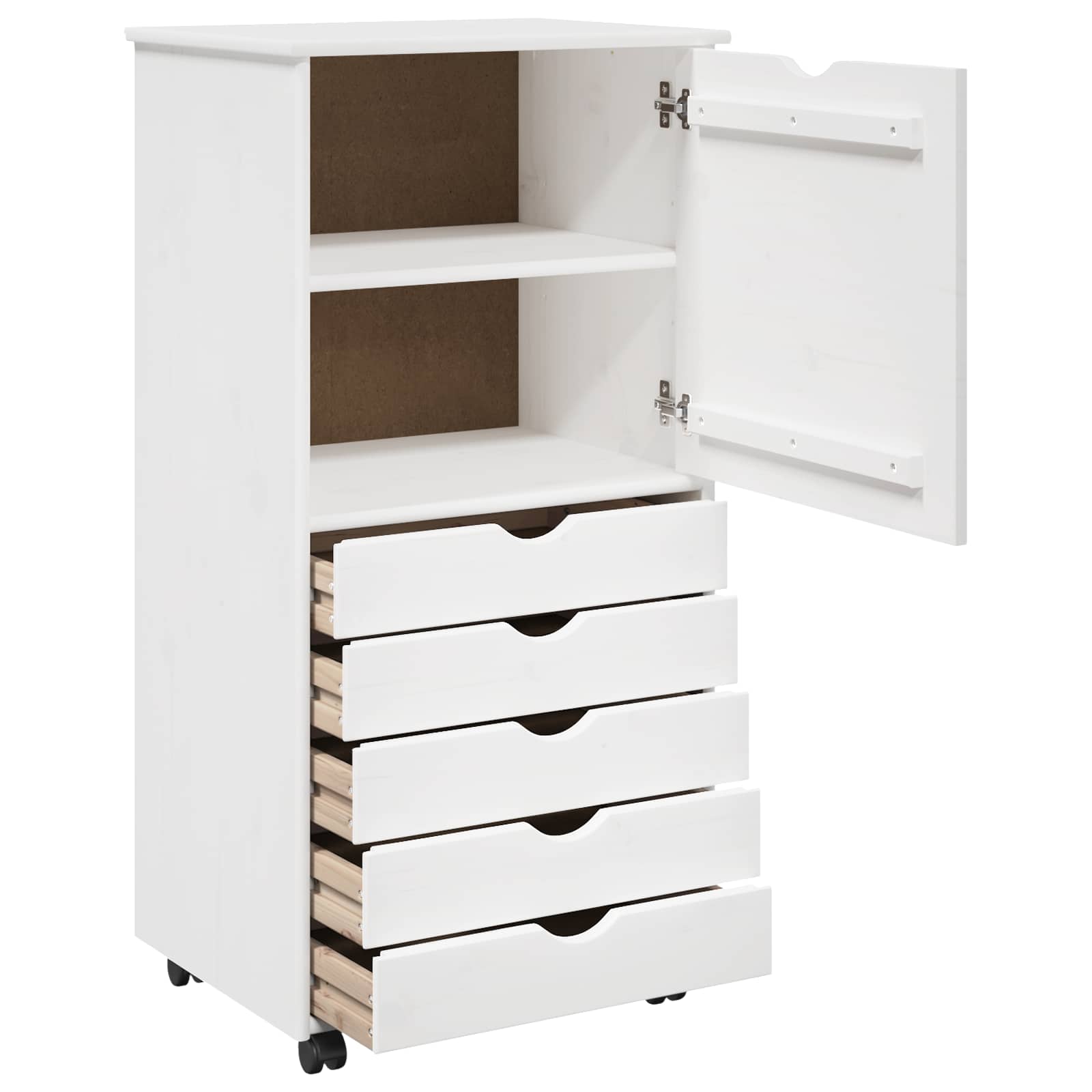 Rollschrank Mit Rad Weiß 53 x 39 x 103 cm Massivholz Kiefer