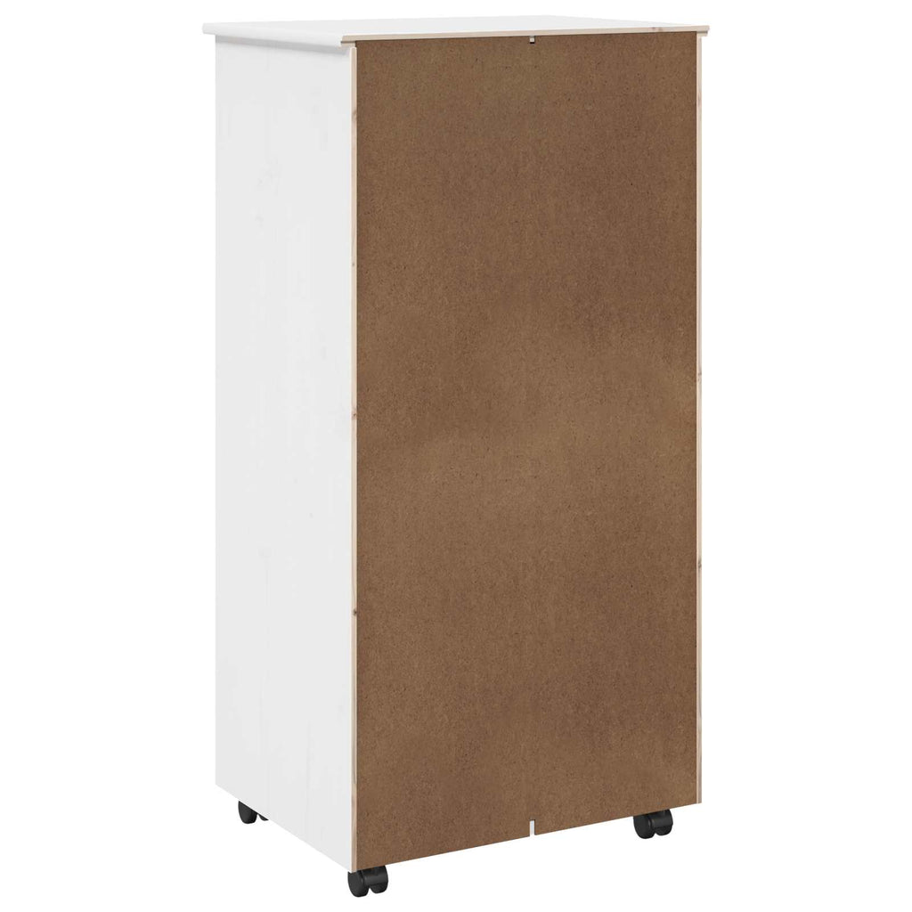 Rollschrank Mit Rad Weiß 53 x 39 x 103 cm Massivholz Kiefer
