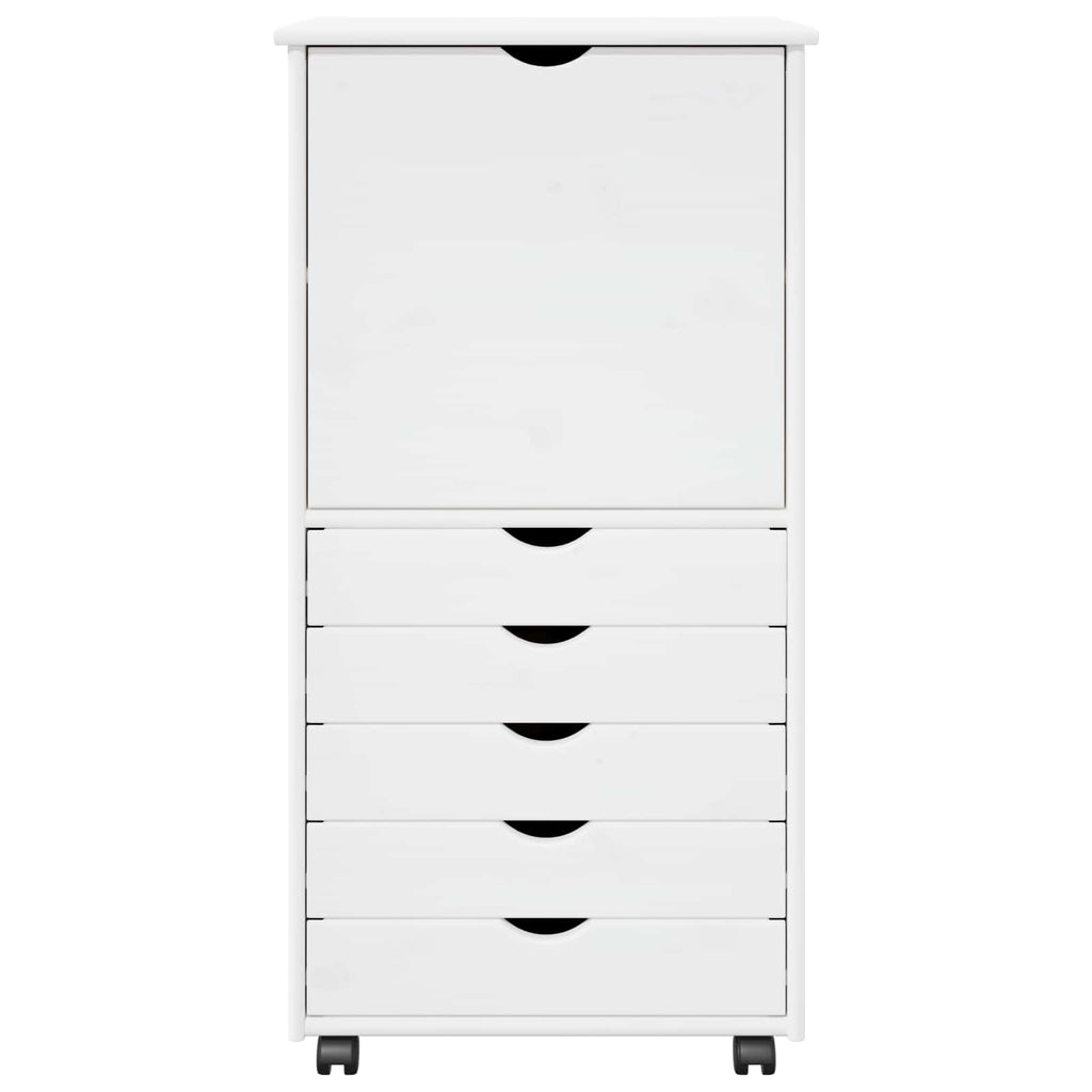Rollschrank Mit Rad Weiß 53 x 39 x 103 cm Massivholz Kiefer