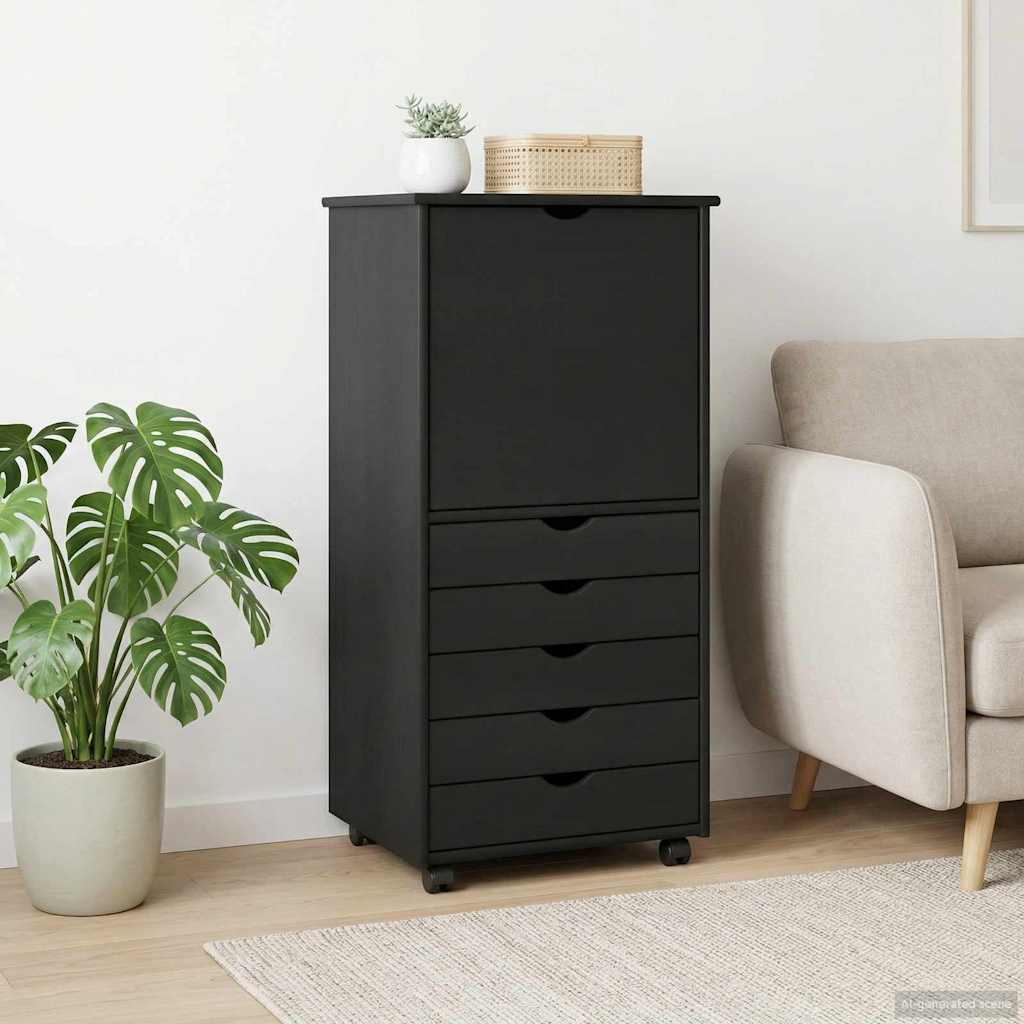 Rollschrank Mit Rad Grau 53 x 39 x 103 cm Massivholz Kiefer