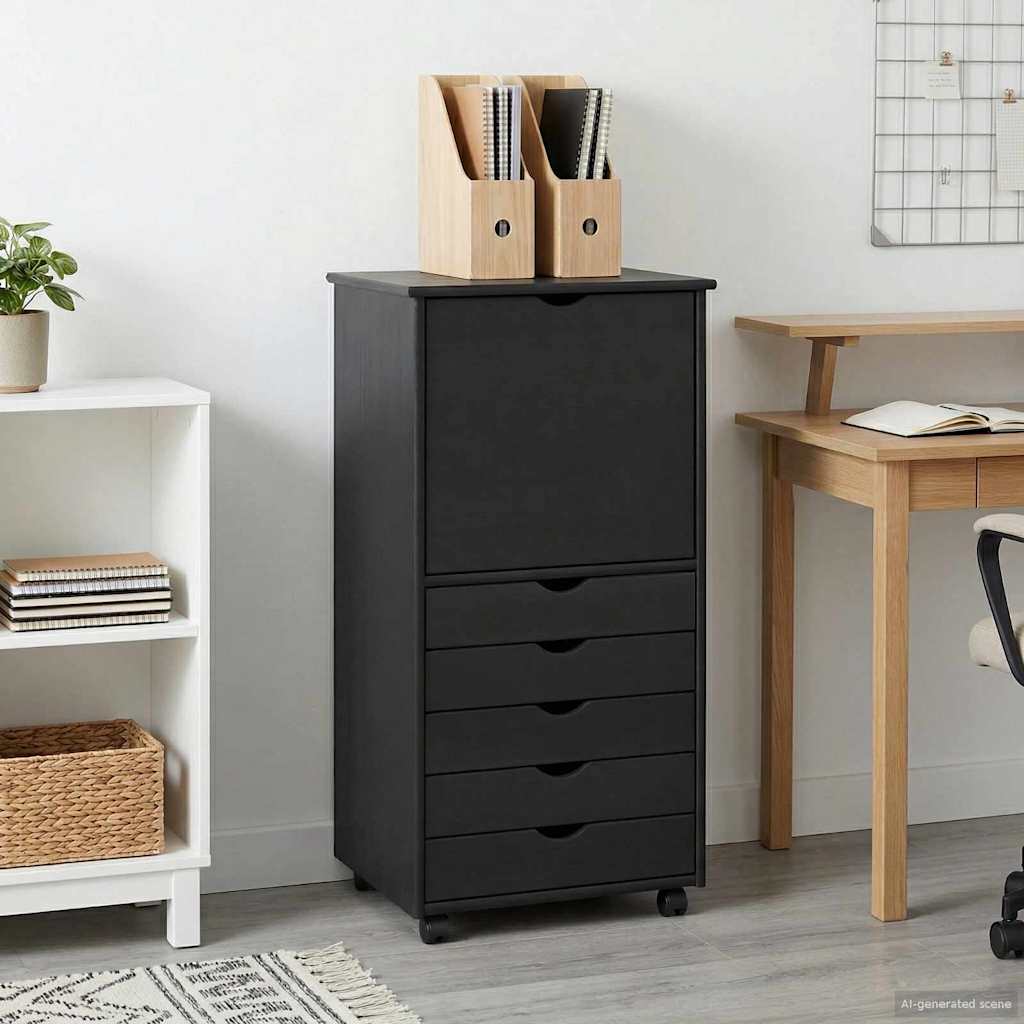 Rollschrank Mit Rad Grau 53 x 39 x 103 cm Massivholz Kiefer