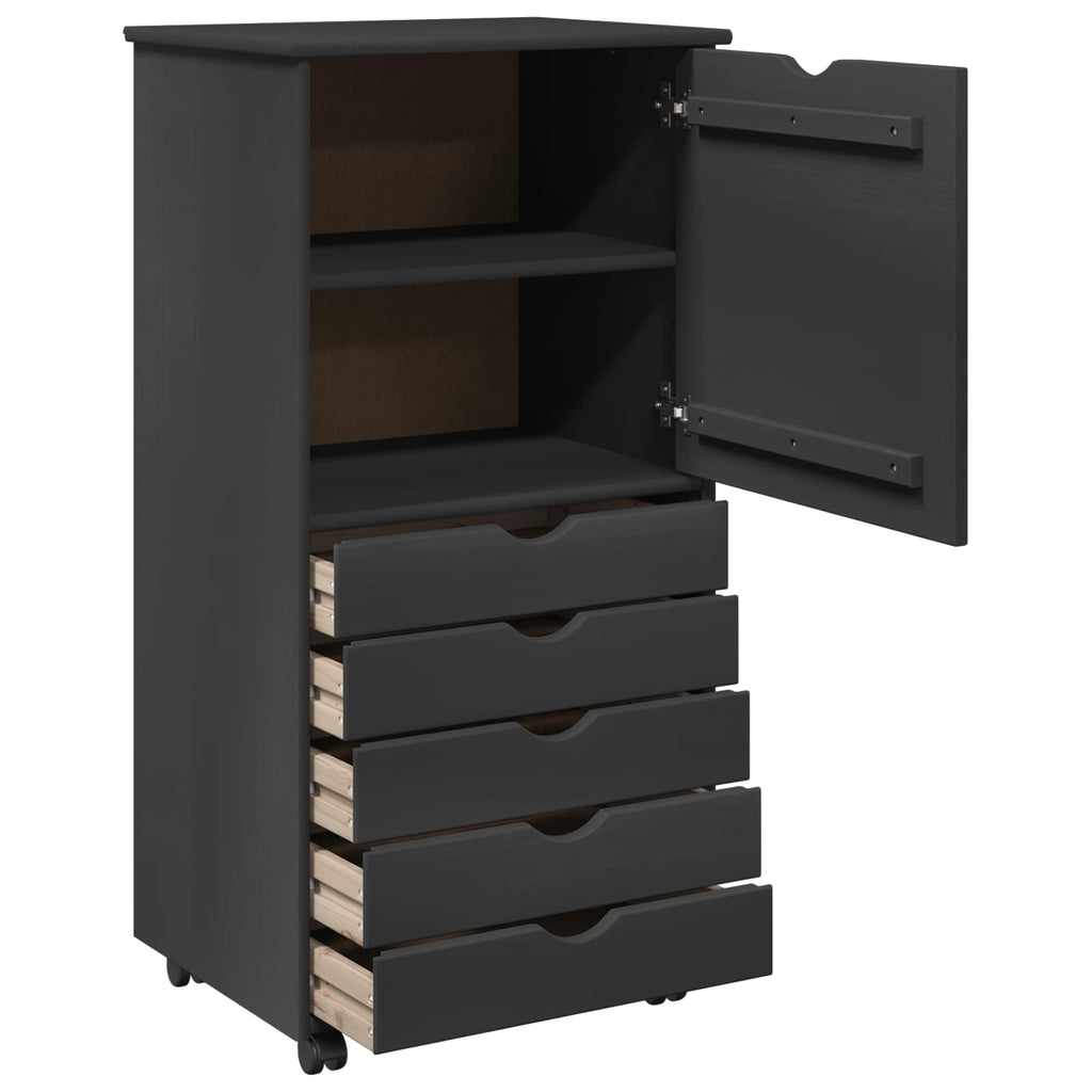 Rollschrank Mit Rad Grau 53 x 39 x 103 cm Massivholz Kiefer