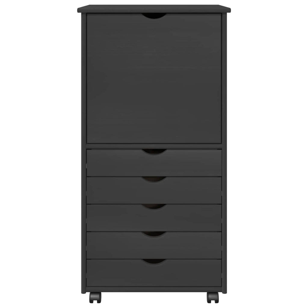Rollschrank Mit Rad Grau 53 x 39 x 103 cm Massivholz Kiefer