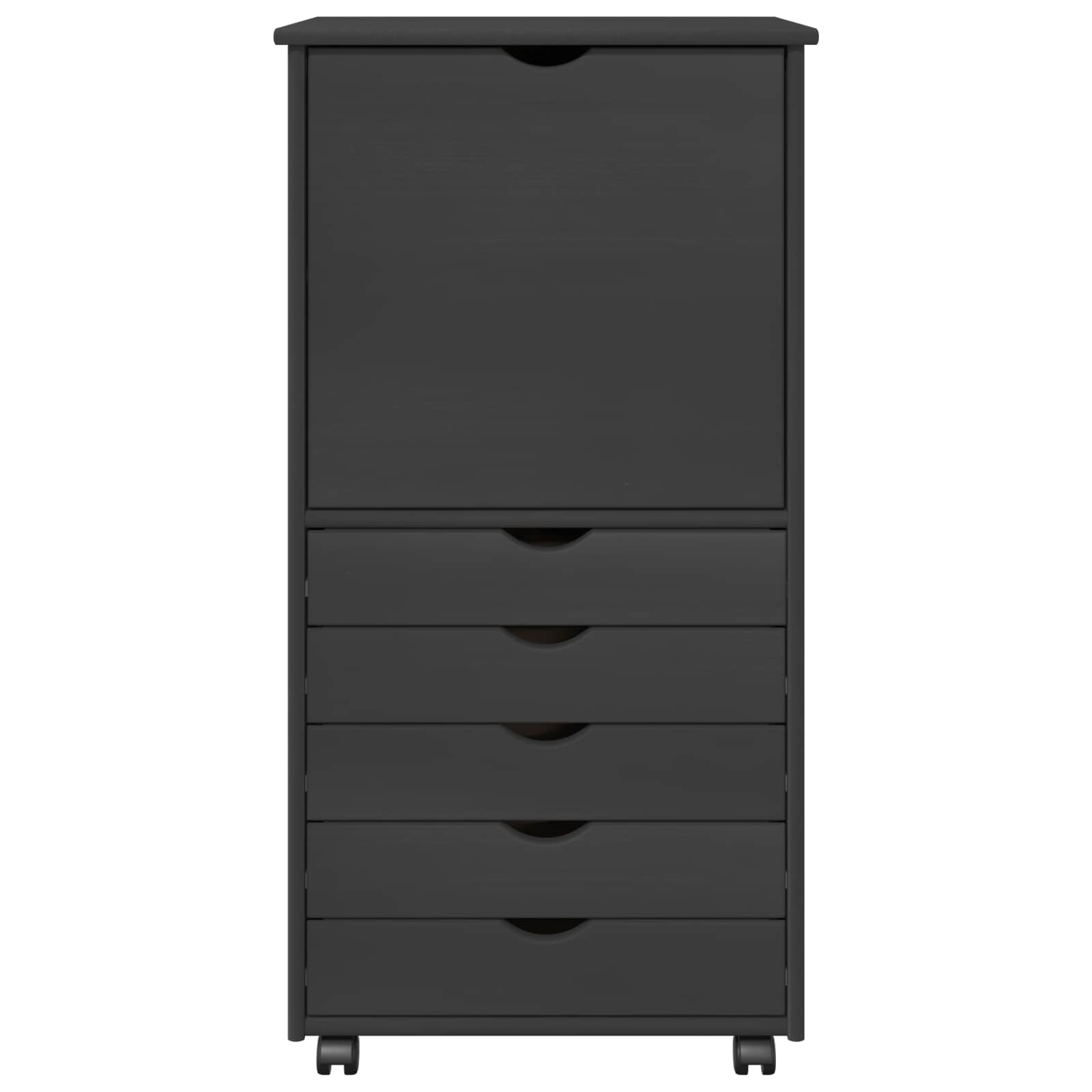 Rollschrank Mit Rad Grau 53 x 39 x 103 cm Massivholz Kiefer