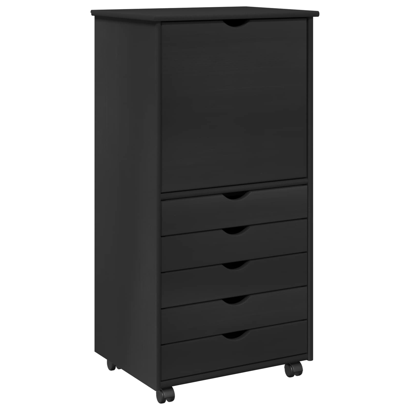 Rollschrank Mit Rad Schwarz 53 x 39 x 103 cm Massivholz Kiefer