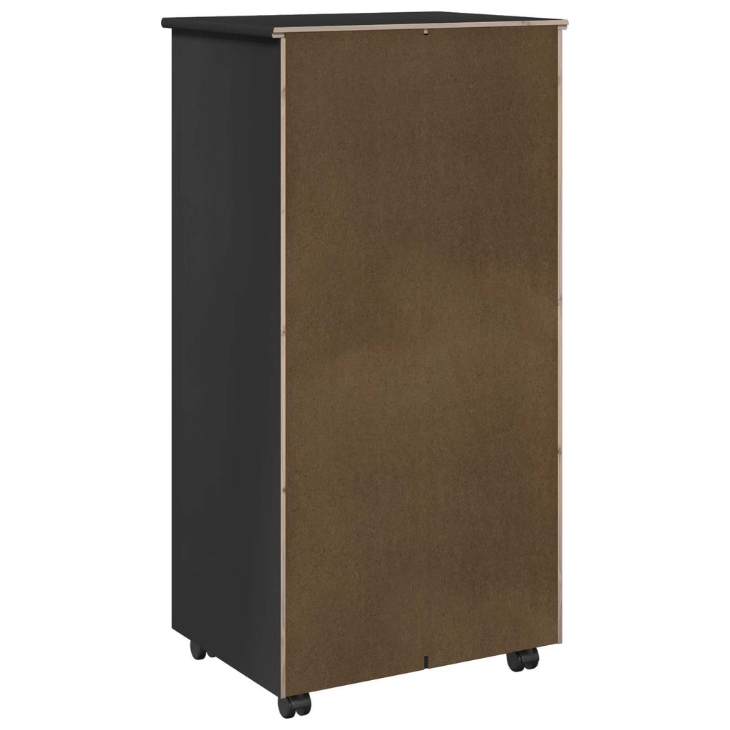 Rollschrank Mit Rad Schwarz 53 x 39 x 103 cm Massivholz Kiefer