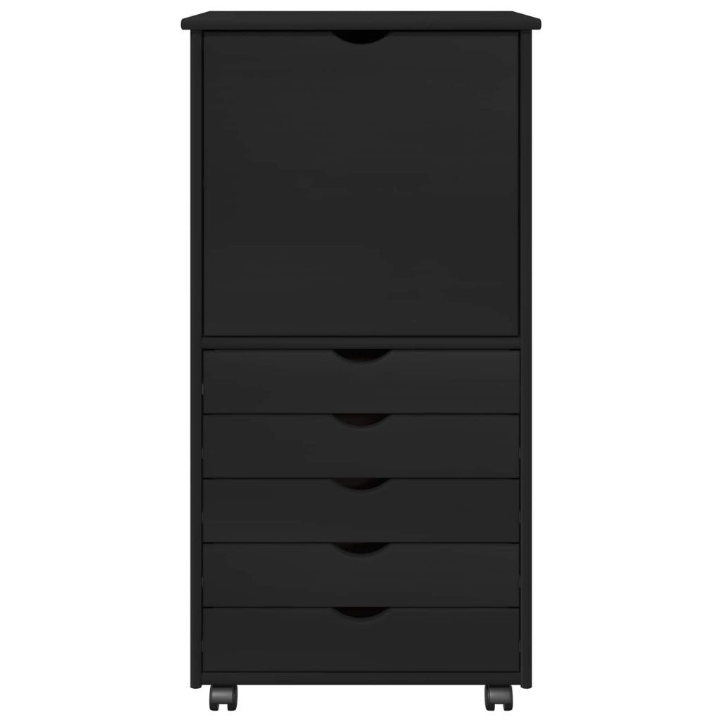 Rollschrank Mit Rad Schwarz 53 x 39 x 103 cm Massivholz Kiefer