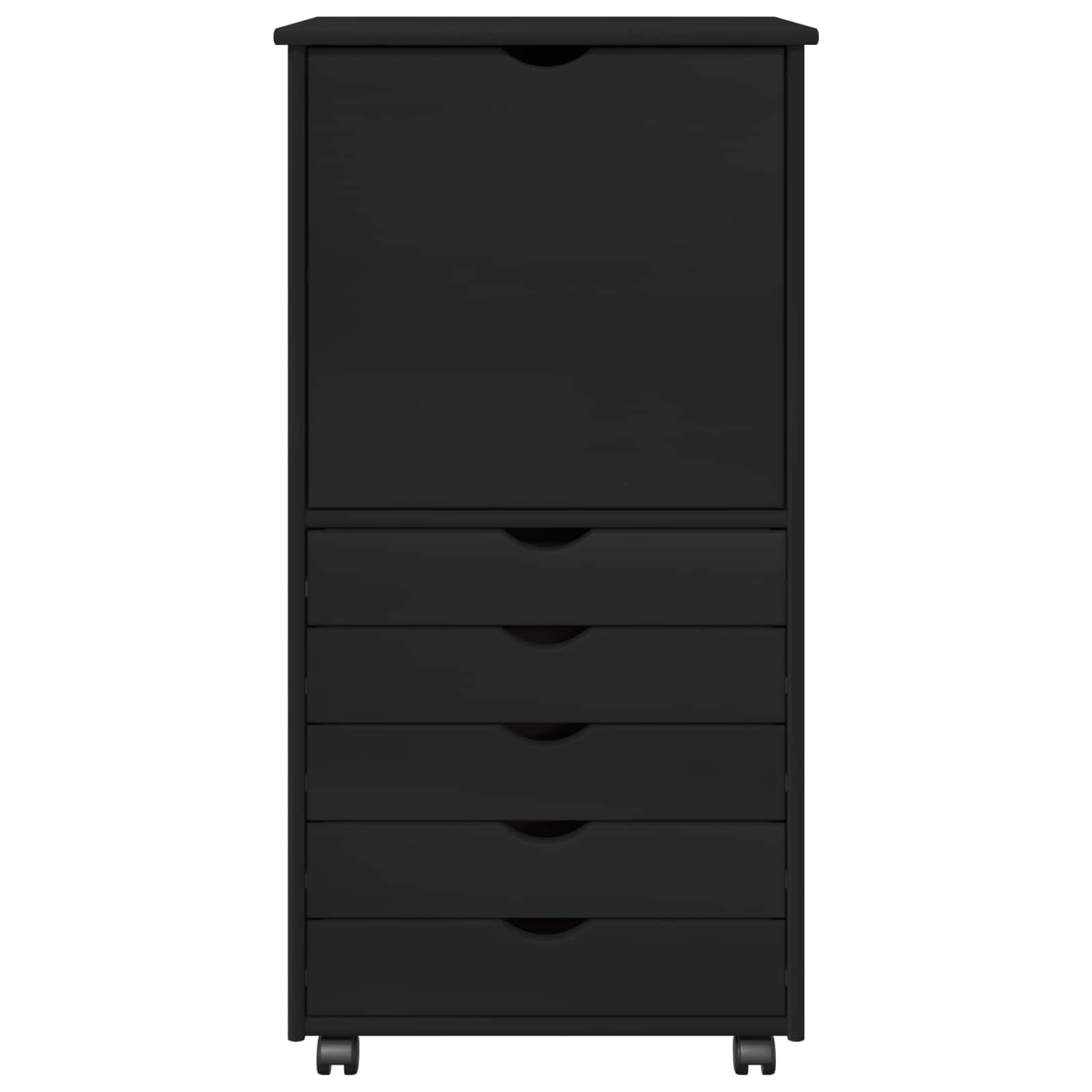 Rollschrank Mit Rad Schwarz 53 x 39 x 103 cm Massivholz Kiefer