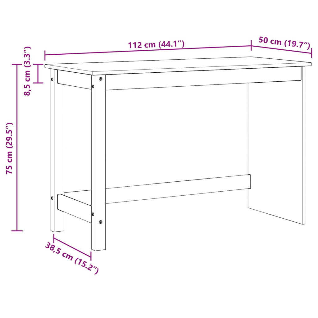 Schreibtisch Schwarz 112 x 50 x 75 cm Massivholz Kiefer