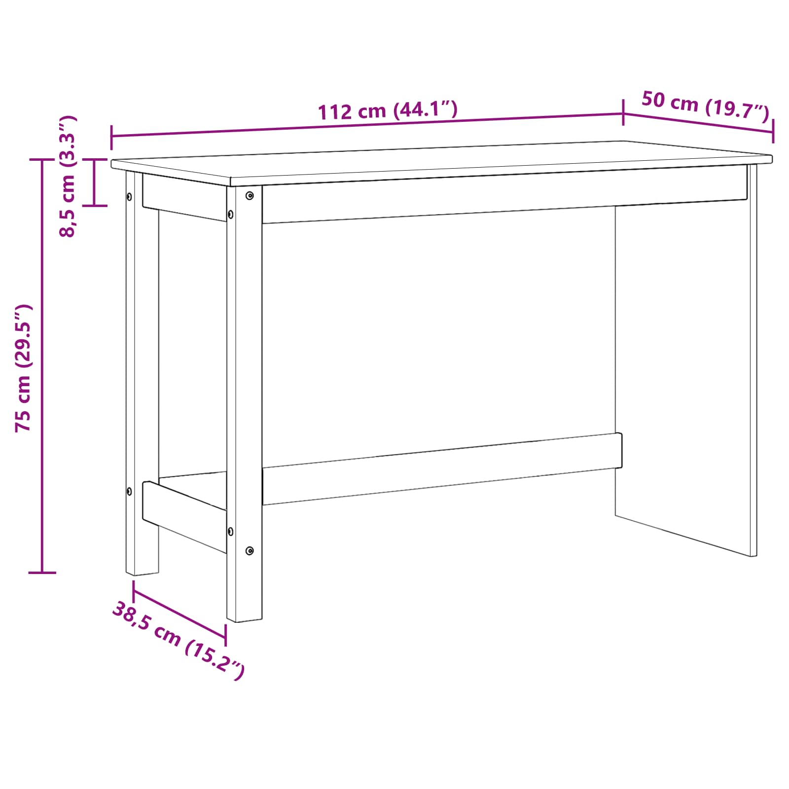 Schreibtisch Schwarz 112 x 50 x 75 cm Massivholz Kiefer