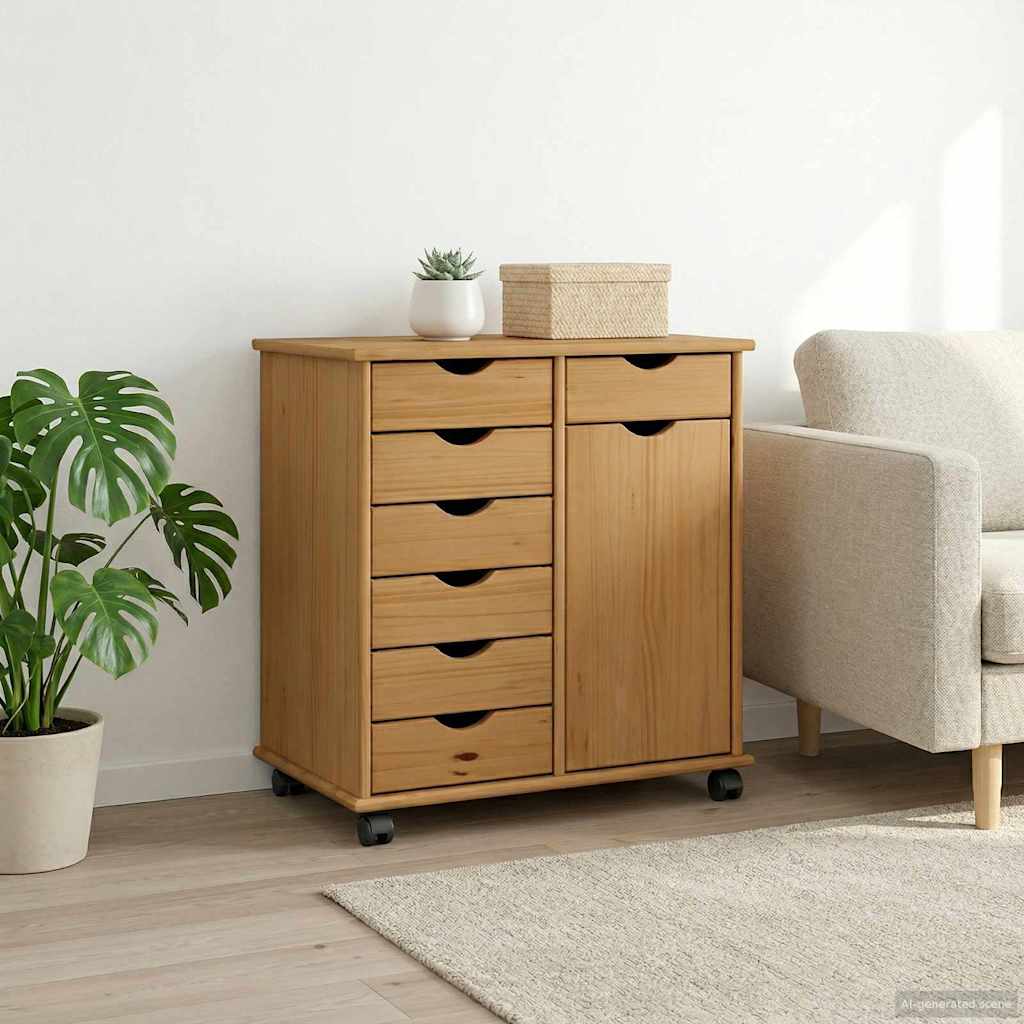 Rollschrank Honigbraun 63,5 x 39 x 65,5 cm Massivholz Kiefer