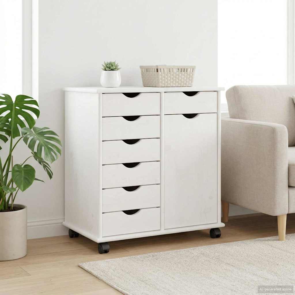Rollschrank Mit Rad Weiß 63,5 x 39 x 65,5 cm Massivholz Kiefer