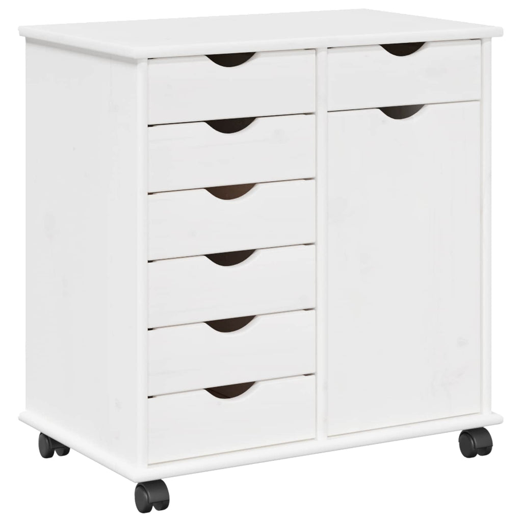 Rollschrank Mit Rad Weiß 63,5 x 39 x 65,5 cm Massivholz Kiefer