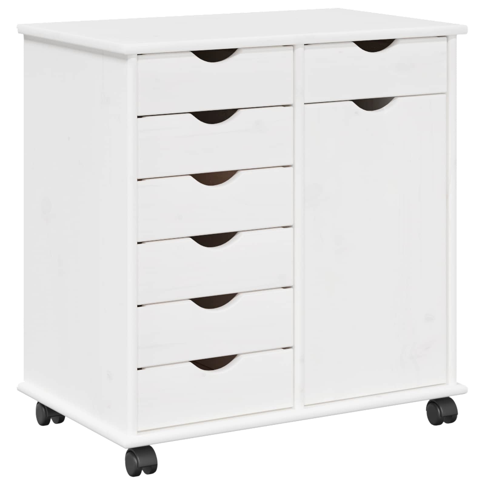 Rollschrank Mit Rad Weiß 63,5 x 39 x 65,5 cm Massivholz Kiefer