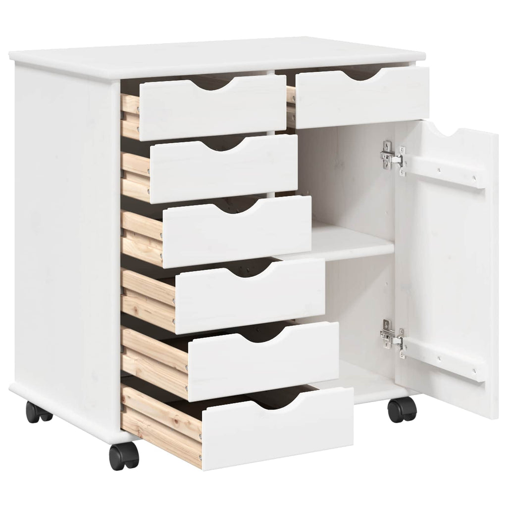 Rollschrank Mit Rad Weiß 63,5 x 39 x 65,5 cm Massivholz Kiefer