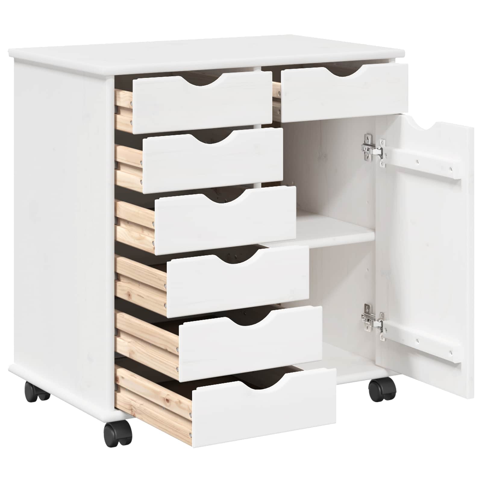 Rollschrank Mit Rad Weiß 63,5 x 39 x 65,5 cm Massivholz Kiefer
