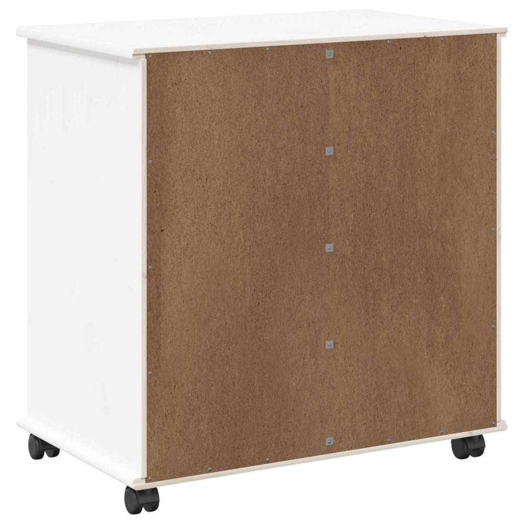 Rollschrank Mit Rad Weiß 63,5 x 39 x 65,5 cm Massivholz Kiefer