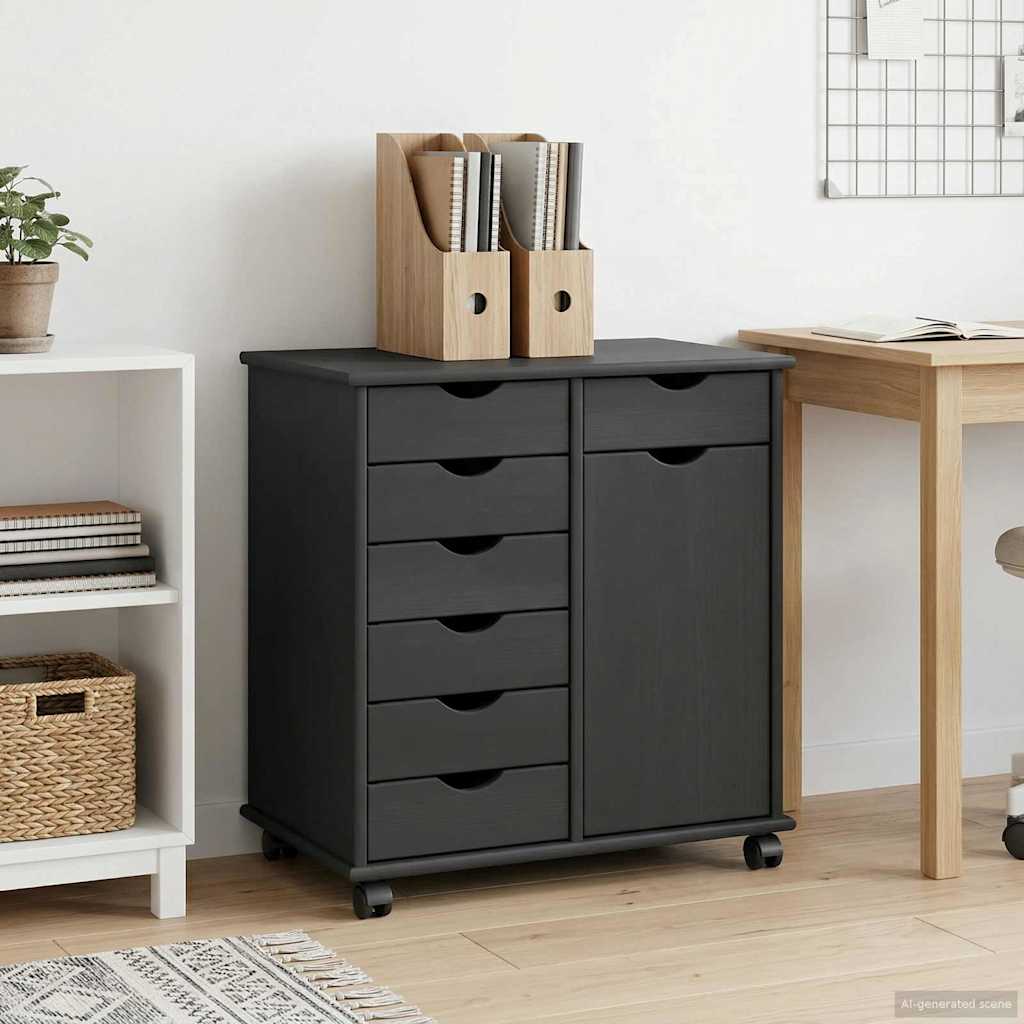 Rollschrank Mit Rad Grau 63,5 x 39 x 65,5 cm Massivholz Kiefer