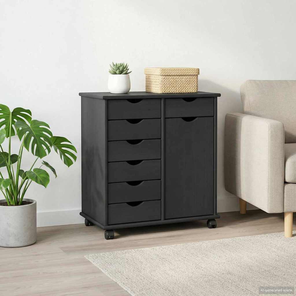Rollschrank Mit Rad Grau 63,5 x 39 x 65,5 cm Massivholz Kiefer