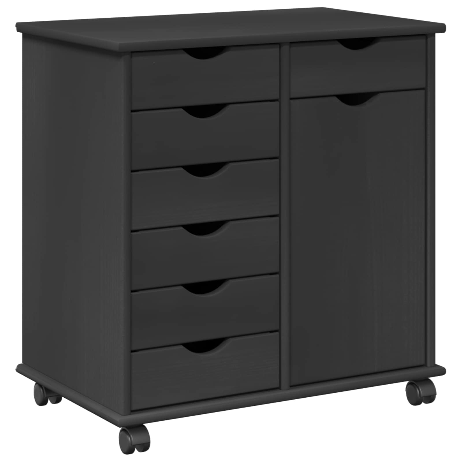 Rollschrank Mit Rad Grau 63,5 x 39 x 65,5 cm Massivholz Kiefer