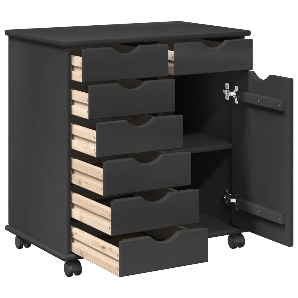 Rollschrank Mit Rad Grau 63,5 x 39 x 65,5 cm Massivholz Kiefer