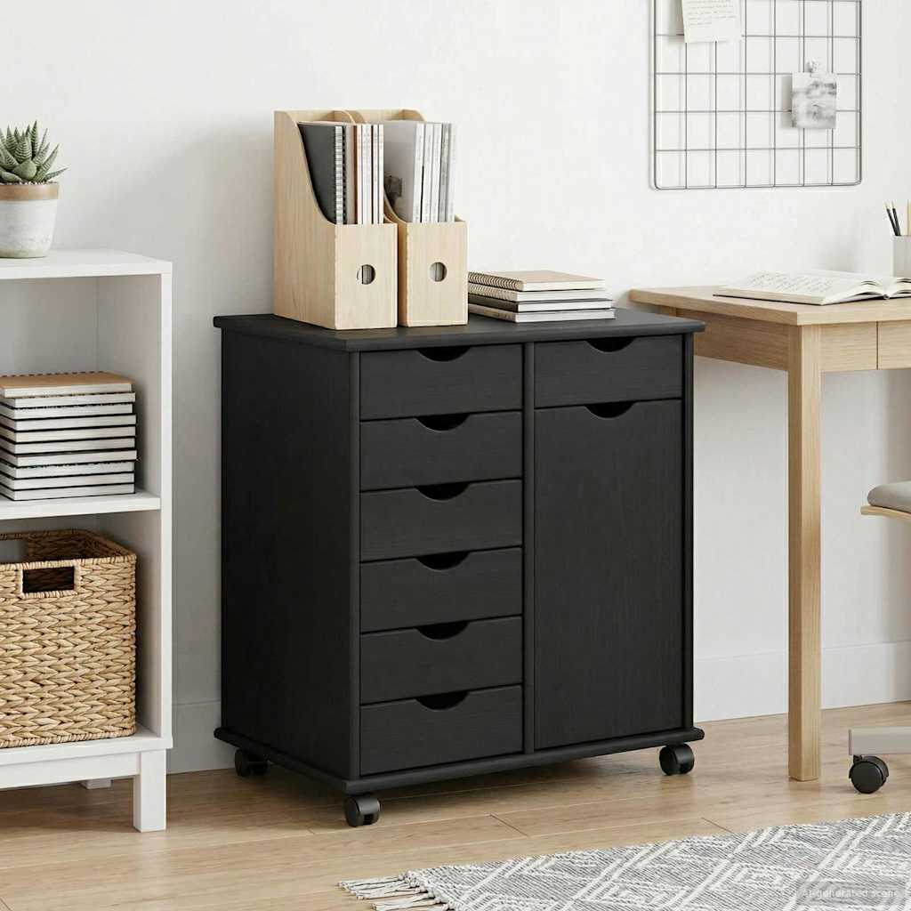 Rollschrank Schwarz 63,5 x 39 x 65,5 cm Massivholz Kiefer