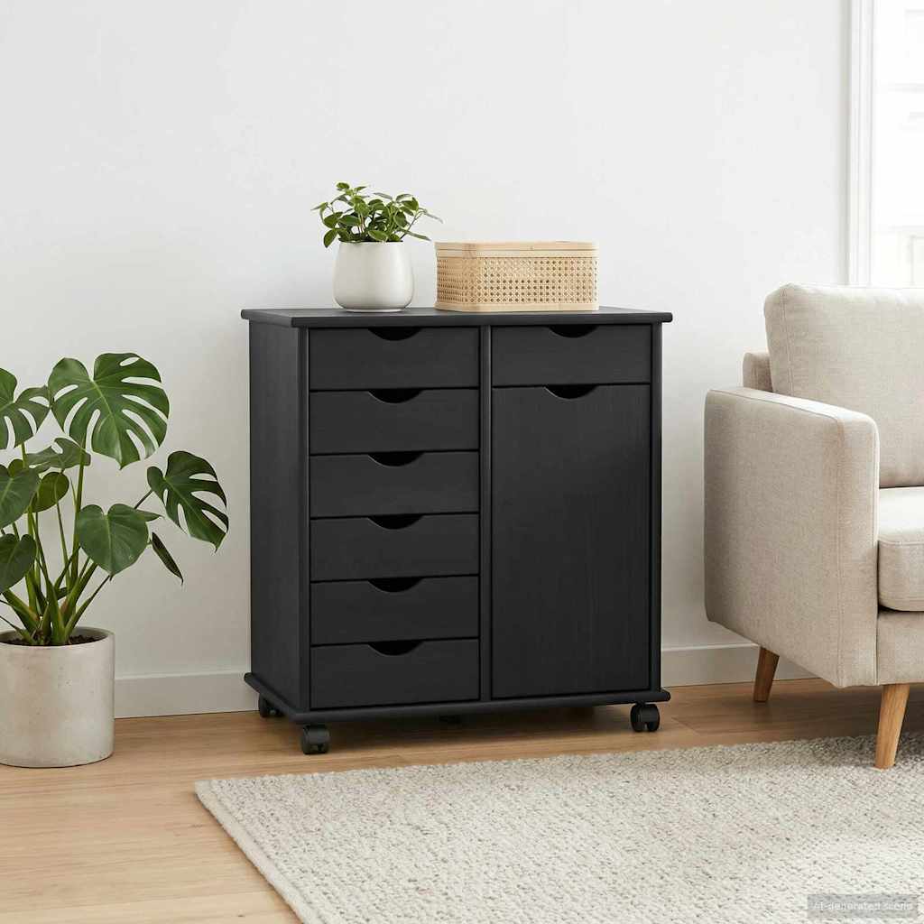 Rollschrank Schwarz 63,5 x 39 x 65,5 cm Massivholz Kiefer