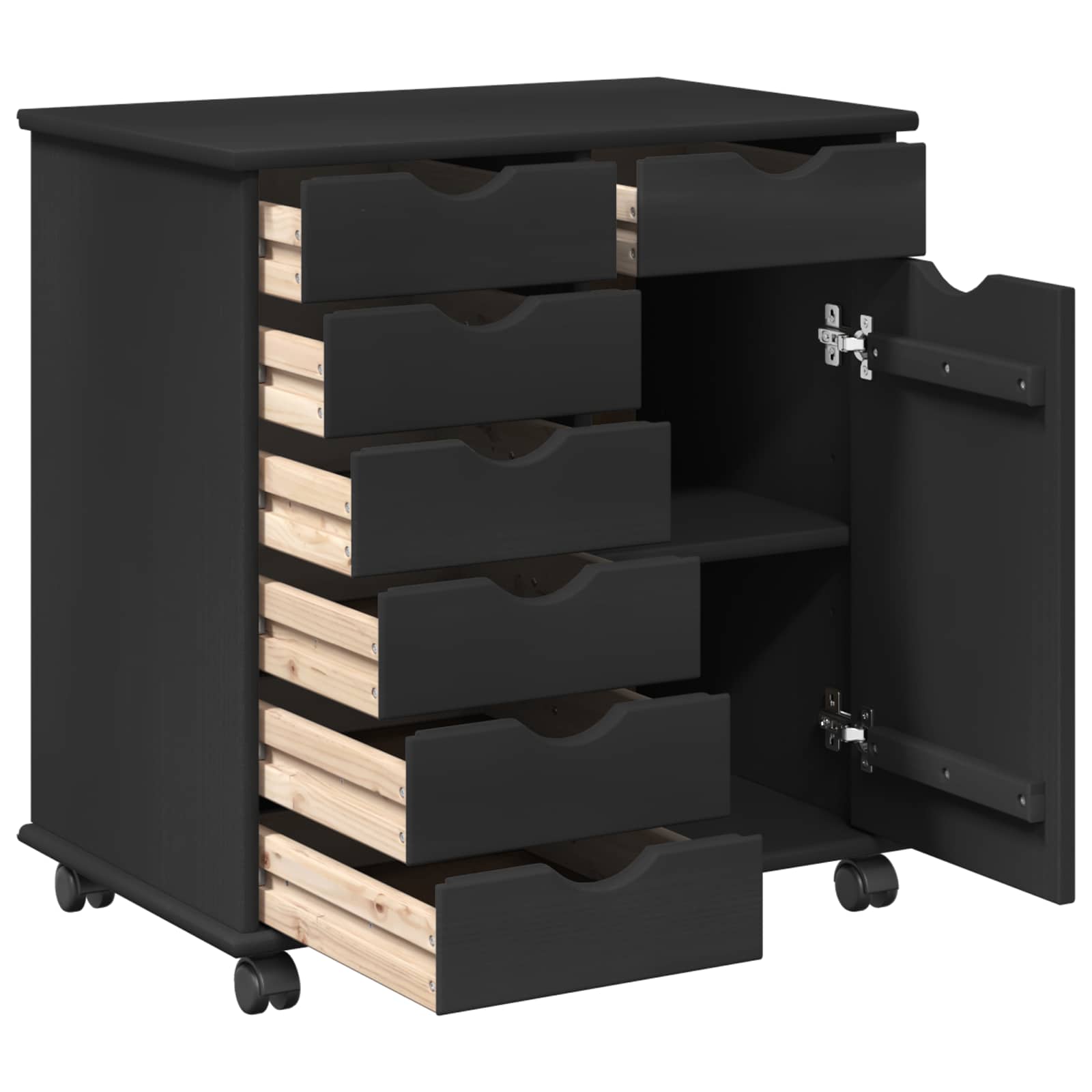 Rollschrank Schwarz 63,5 x 39 x 65,5 cm Massivholz Kiefer
