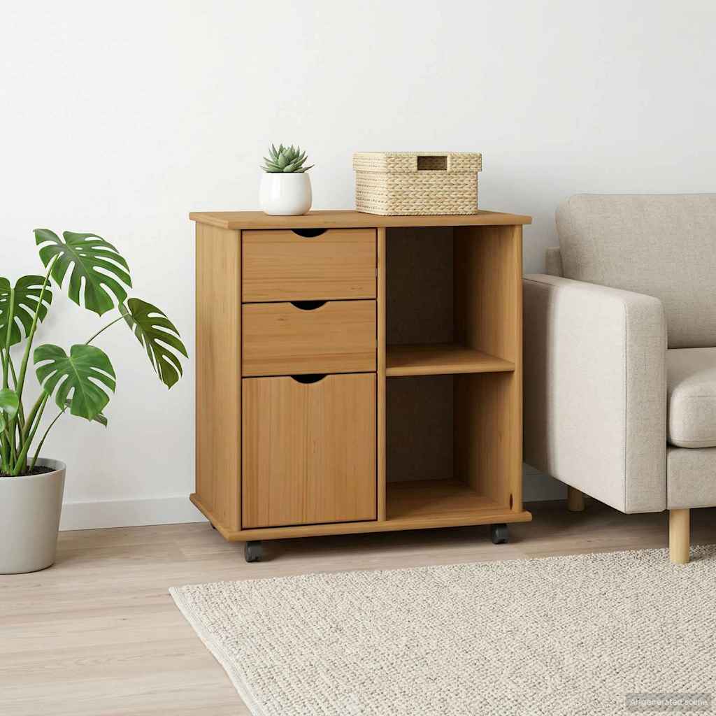 Rollschrank Honigbraun 63,5 x 39 x 65,5 cm Massivholz Kiefer