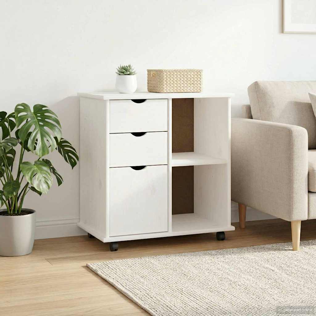 Rollschrank Mit Rad Weiß 63,5 x 39 x 65,5 cm Massivholz Kiefer